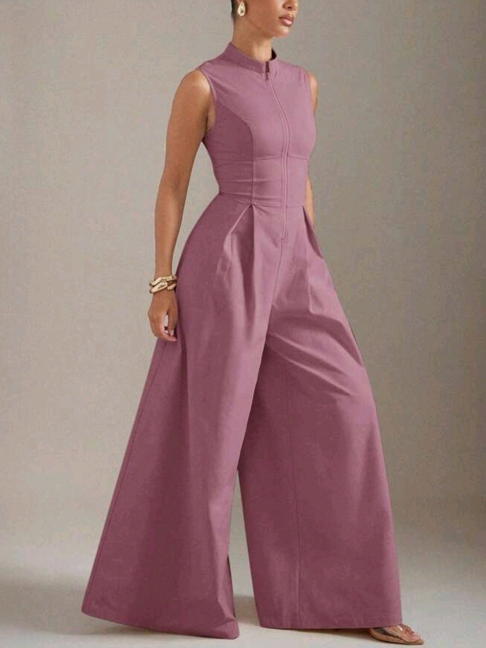 SHEIN Mauve Sleeveless Wide-Leg Jumpsuit